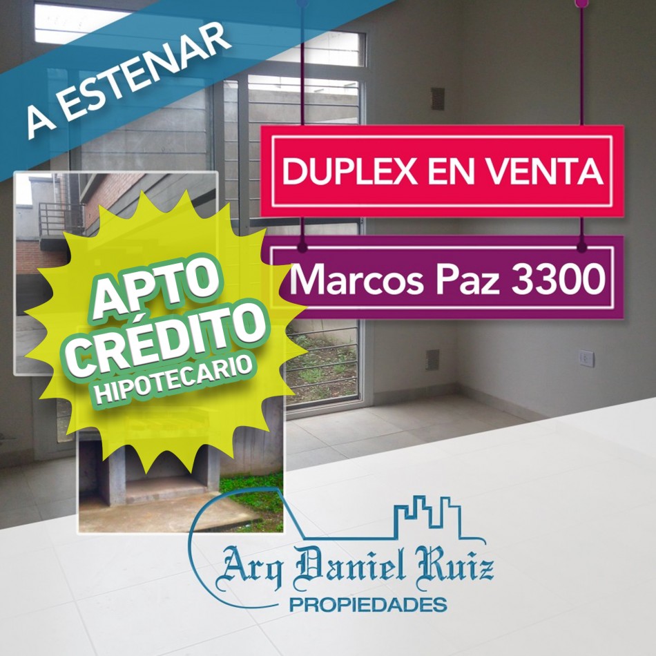 APTO CREDITO HIPOTECARIO: Duplex a Estrenar en Venta en Marcos Paz al 3300